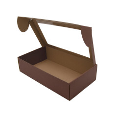 Dunkelbraune PREMIUM-Geschenkbox mit Klarsichtfenster und Linien