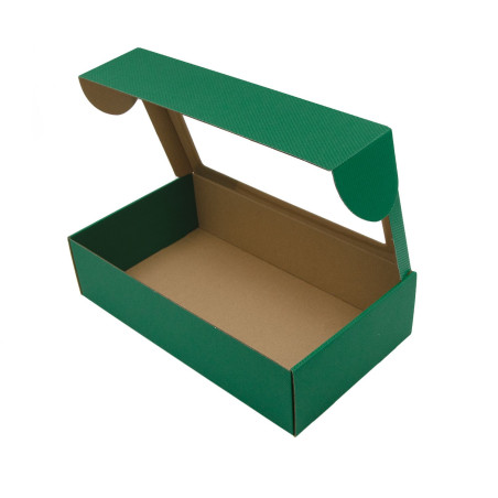 Verlängerte grüne PREMIUM-Geschenkbox mit Klarsichtfenster und Linien