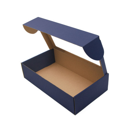 Dunkelblaue verlängerte Geschenkbox mit Fenster und Linien