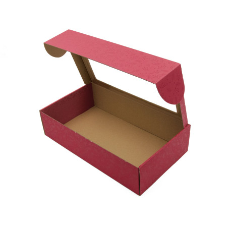 Verlängerte himbeerrote PREMIUM-Geschenkbox mit Klarsichtfenster
