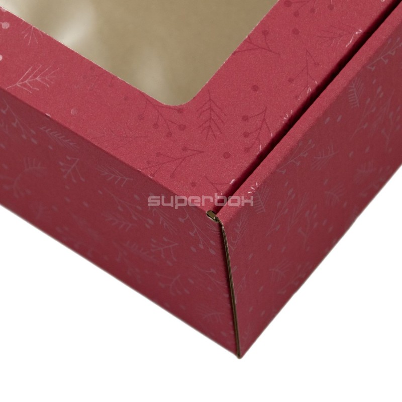 Verlängerte himbeerrote PREMIUM-Geschenkbox mit Klarsichtfenster