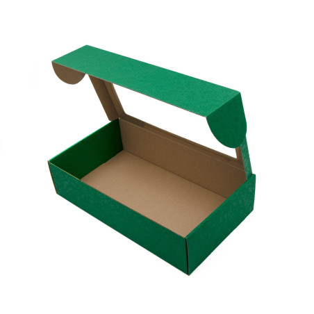 Verlängerte grüne PREMIUM-Geschenkbox mit Klarsichtfenster und Beeren