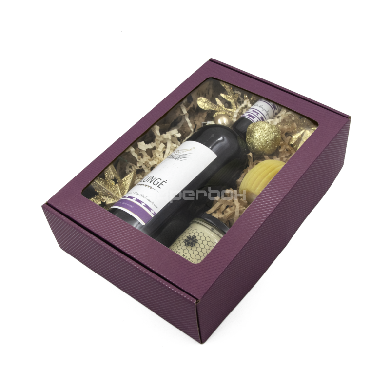 Lila A4-Box mit Fenster und Linienprint