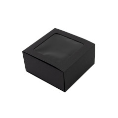 Schwarze Box mit Einschub und PVC-Fenster zum Verpacken eines Glases