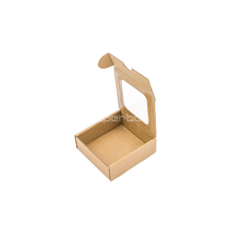 Braune Mini-Box aus Wellpappe mit Fenster