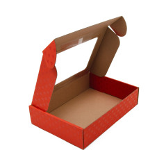 Rote Geschenkbox mit Fenster und Herzmuster, 5 cm hoch