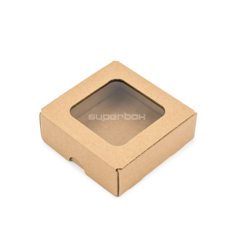 Braune Mini-Box aus Wellpappe mit Fenster