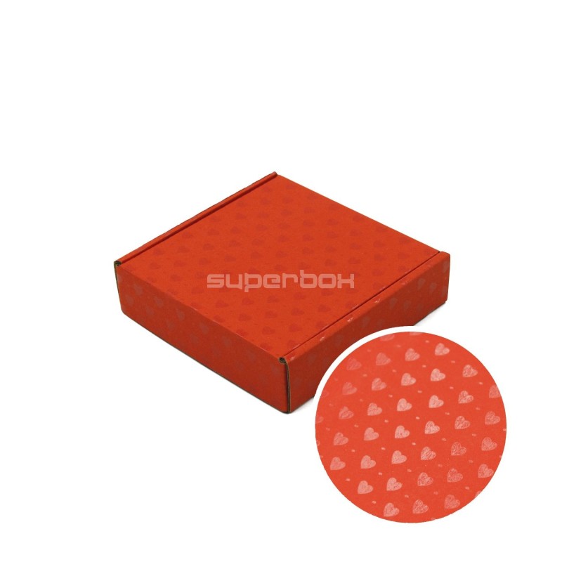 Red Low Height Square Mini Box with PVC Window and Hearts