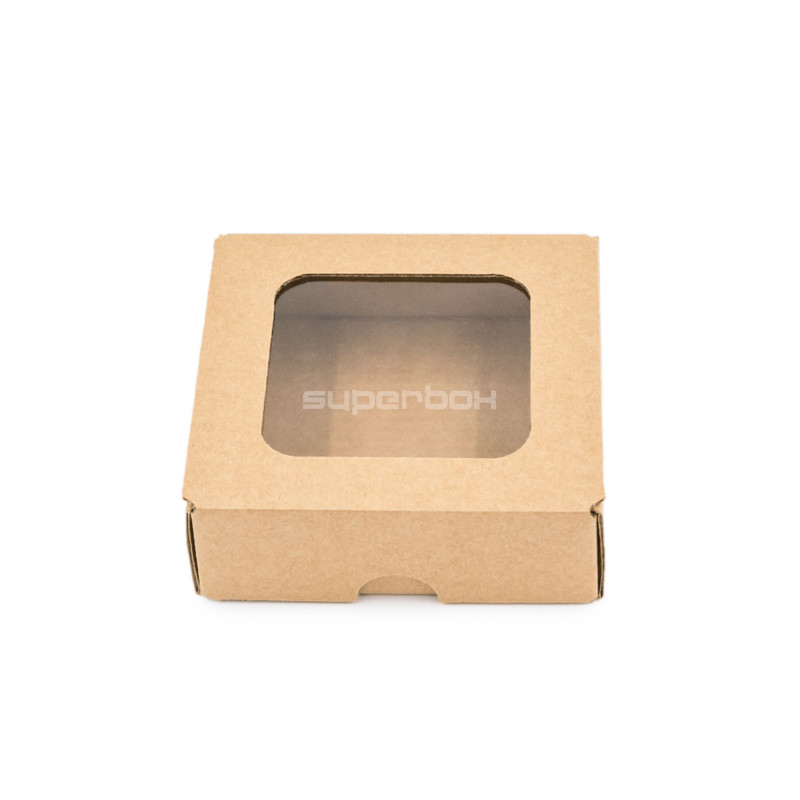 Braune Mini-Box aus Wellpappe mit Fenster