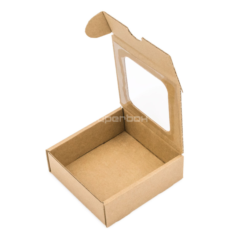 Braune Mini-Box aus Wellpappe mit Fenster