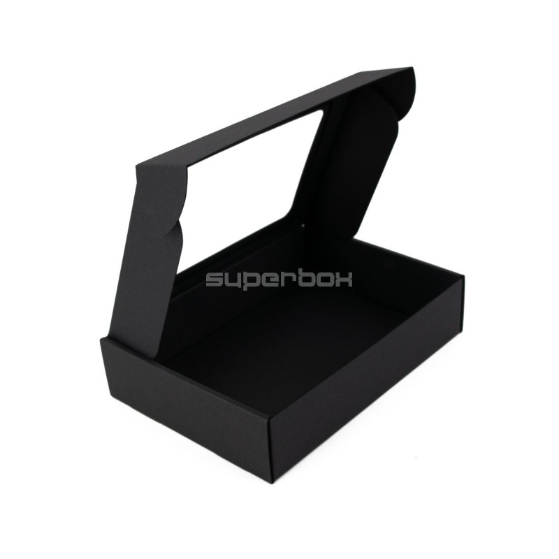 Schwarze Schnellverschluss-Box, 5 cm hoch, mit PVC-Fenster