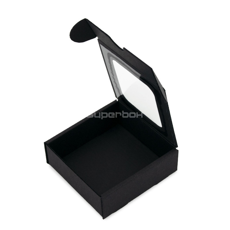 Schwarze Mini-Box aus Wellpappe mit Fenster