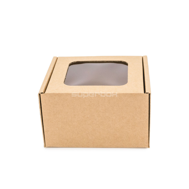 Braune Mini-Würfelbox mit Klarsichtfenster