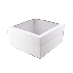 Weiße Große Quadratische Box mit PVC-Fenster | 300x300x150 mm