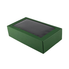 Grüne Geschenkbox mit Fenster für Flasche | 340x195x85 mm | Superbox