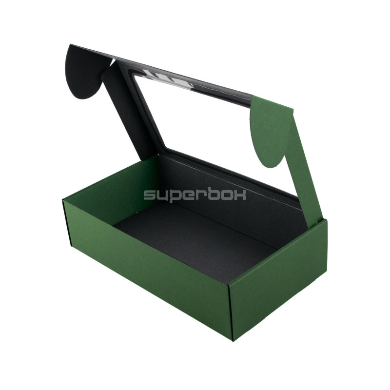 Grüne Geschenkbox mit Fenster für Flasche