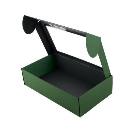 Grüne Geschenkbox mit Fenster für Flasche