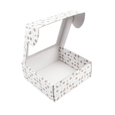 Weiße große quadratische Geschenkbox mit klarem Fenster und Weihnachtsdesign