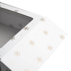 Weiße Quadratische Geschenkbox mit Schneeflocken | 220x220x90 mm