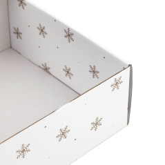 Weiße Quadratische Geschenkbox mit Schneeflocken | 220x220x90 mm