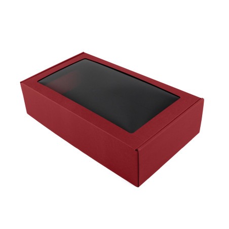 Rote Geschenkbox mit Fenster für Flasche | 340x195x85 mm | Superbox