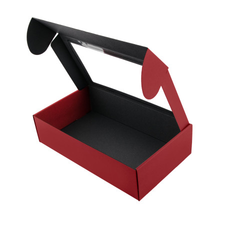 Rote Geschenkbox mit Fenster für Flasche