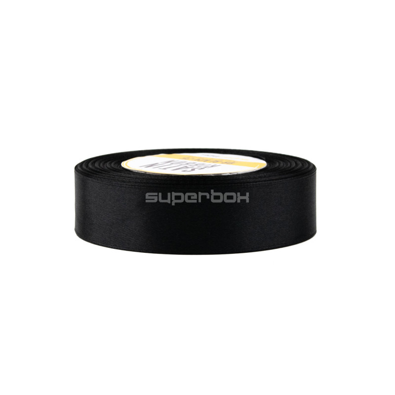 Black satin ribbon – glossy, 25 mm wide, 32 m roll