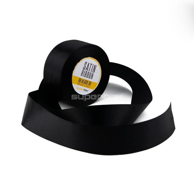 Tiefschwarzes Satinband, 38 mm Breite
