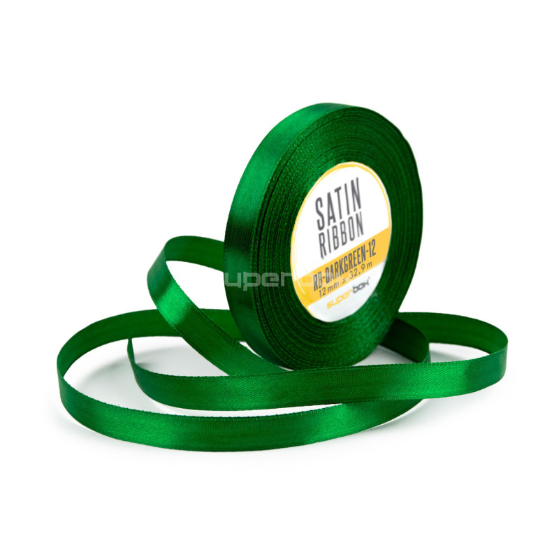 Slim Dark Green Satin Ribbon, 12 mm Width