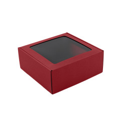 Rote Große Quadratische Geschenkbox mit Klarem Fenster | 220x220x90 mm
