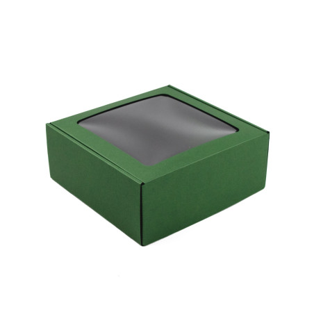Grüne Große Quadratische Geschenkbox mit Fenster | 220x220x90 mm