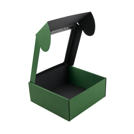 Grüne große quadratische Geschenkbox mit klarem Fenster