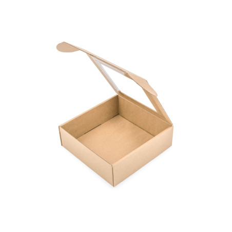 Braune quadratische Geschenkbox mit Sichtfenster für Tee