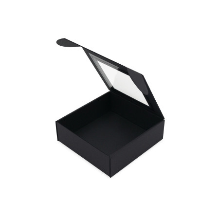 Schwarze quadratische Geschenkbox mit klarem Fenster für Tee