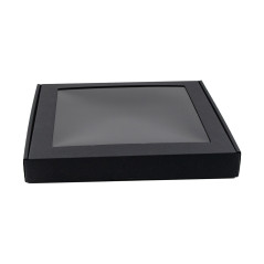 Schwarze quadratische Box mit Fenster, niedrige Höhe | 250x250x30 mm