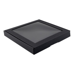Schwarze quadratische Box mit Fenster, niedrige Höhe | 250x250x30 mm