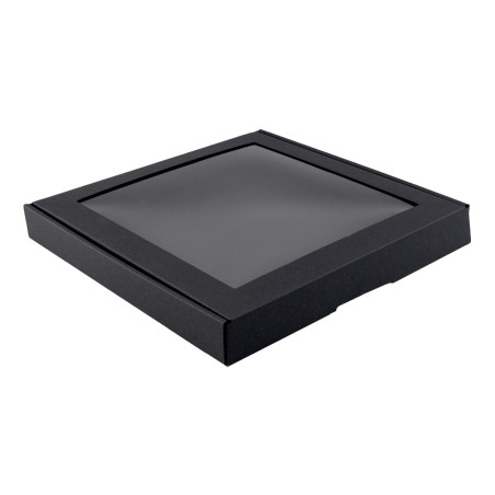 Schwarze quadratische Box mit Fenster, niedrige Höhe | 250x250x30 mm