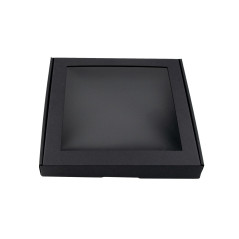 Schwarze quadratische Box mit Fenster, niedrige Höhe | 250x250x30 mm