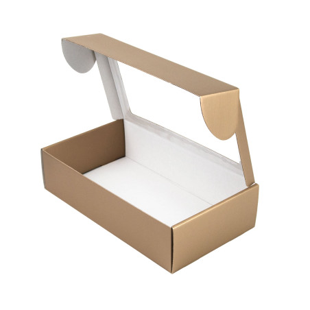 Dezent goldene Geschenkbox mit Klarsichtfenster
