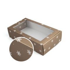 Gold-Geschenkbox mit Fenster und Schneeflocke | 340x195x85 mm
