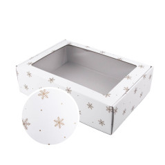 Weiße Geschenkbox mit Goldschneeflocken | 305x215x85 mm | Superbox