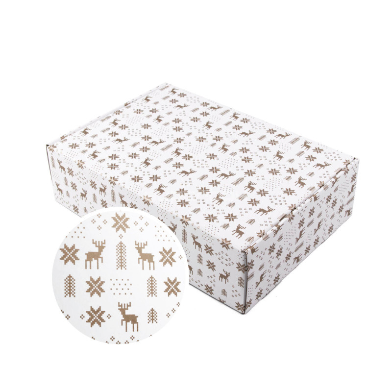 Weiße Geschenkbox mit Wintermustern | 305x215x85 mm | Superbox