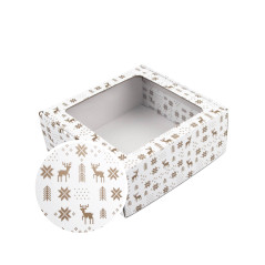 Weiße Quadratische Geschenkbox mit Weihnachtsdesign | 220x220x90 mm