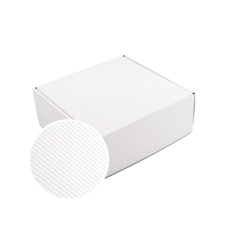 Weiße Quadratische Geschenkbox mit Goldlinien | 220x220x90 mm