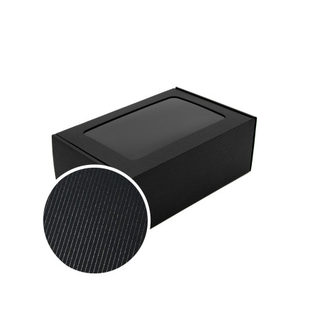 Schwarze Schachtel mit PVC-Fenster & Linien | 220x150x85 mm