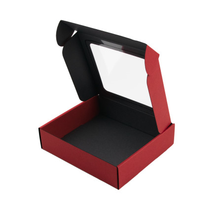 Kleine rote Geschenkbox mit PVC-Fenster, 5 cm hoch