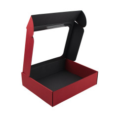 Rote Geschenkbox mit klarem Fenster für 3 Flaschen