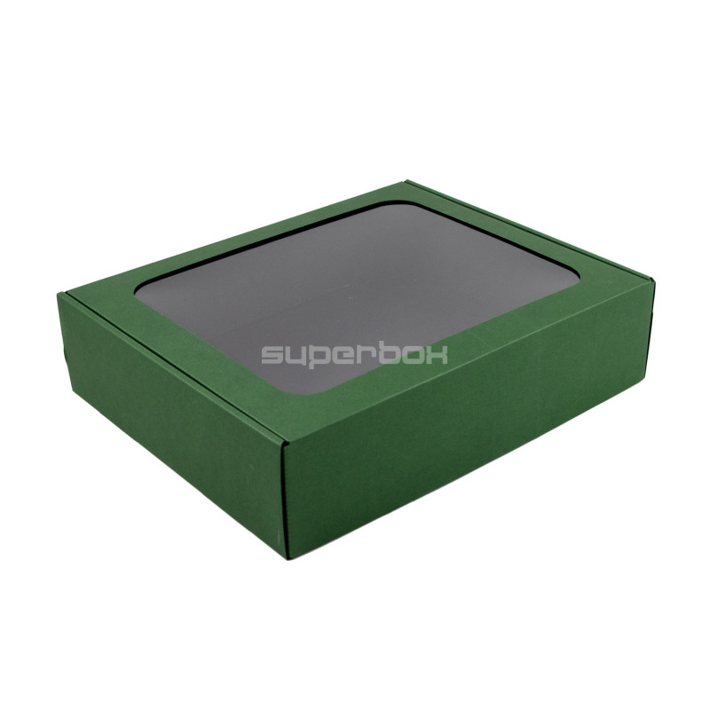 Grüne Geschenkbox mit Klarem Fenster | 340x280x85 mm | Superbox