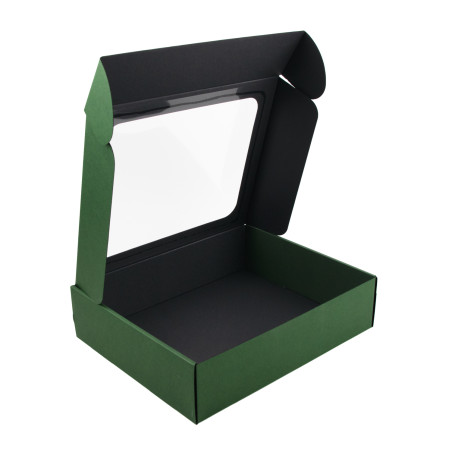 Grüne Geschenkbox mit klarem Fenster für 3 Flaschen