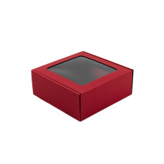 Helle rote Box mit Fenster zum Verpacken von Gläsern | 185x195x75 mm